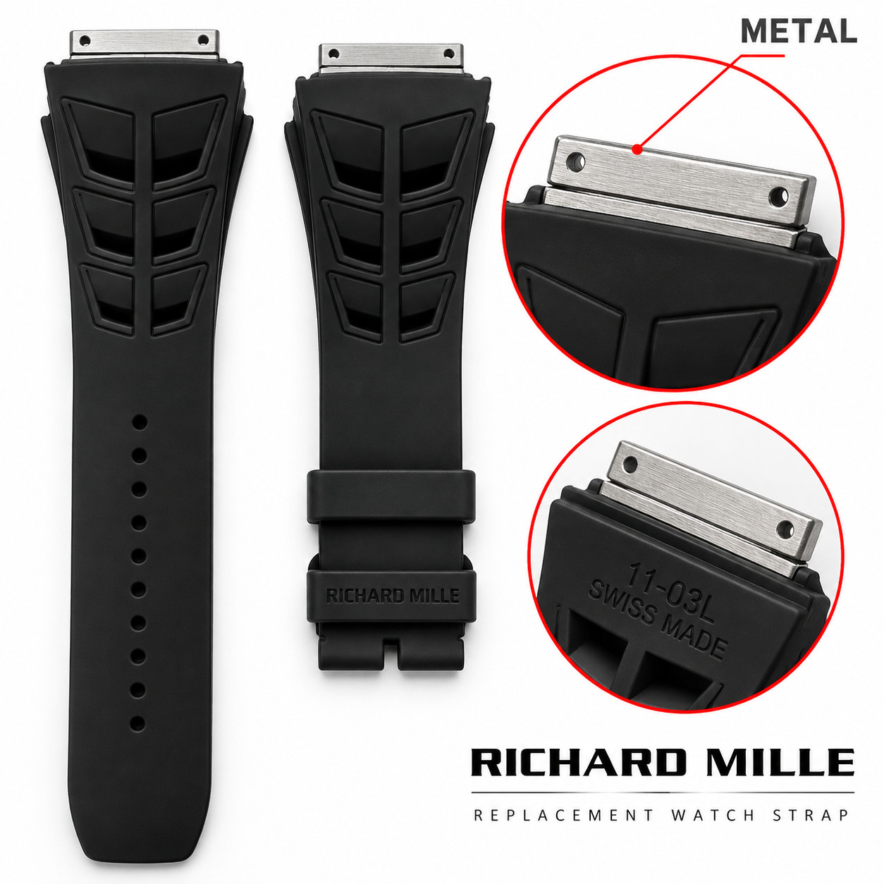 OEM Genuine Richard Mille 11-03L Black Rubber Watch Band Strap  /  Free Tools