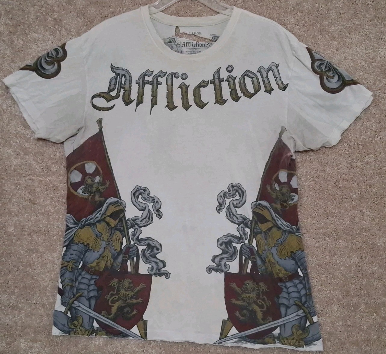 Affliction Men\'s Distressed Short Sleeve T-Shirt Large Grim Reaper Mall Print