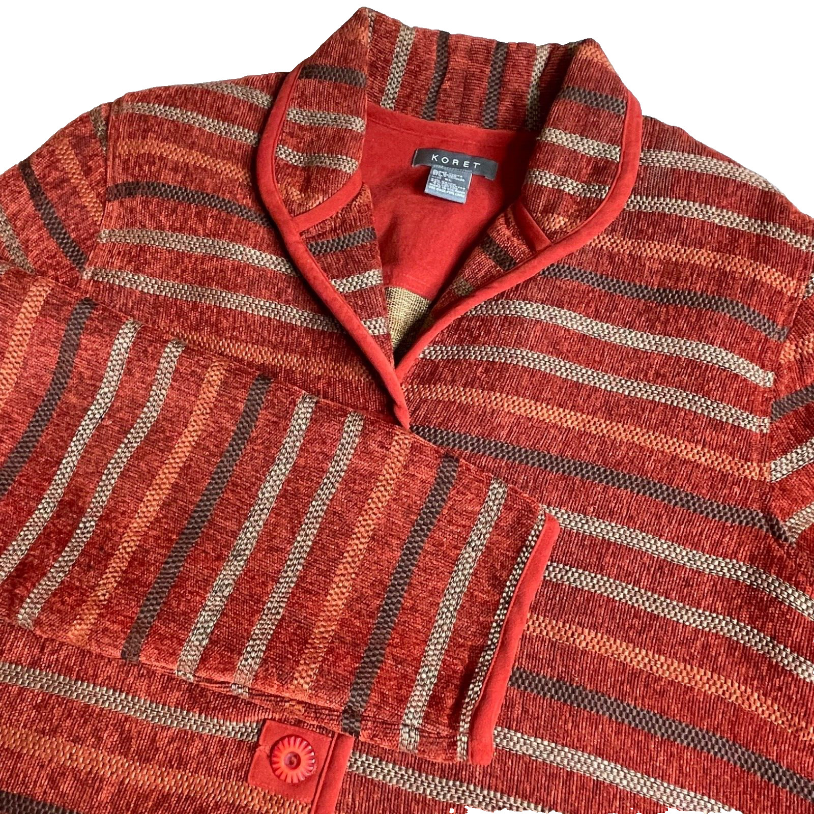 Vtg Koret Women\'s Rust Red  Striped Quilted Tapestry Padded  Blazer Jacket Sz XL