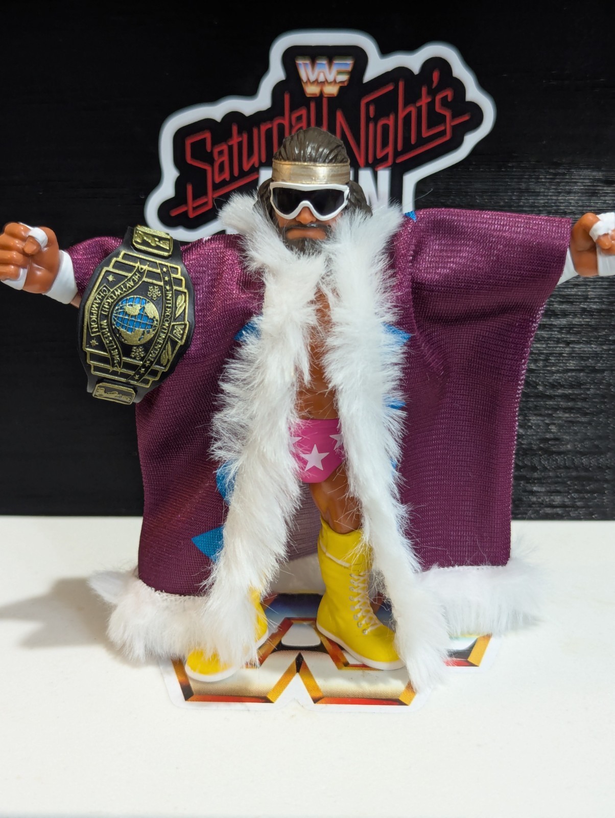WWF Hasbro Macho Man Retro - WWE Mattel Vintage Titan Sports w Belt - Toy Notion