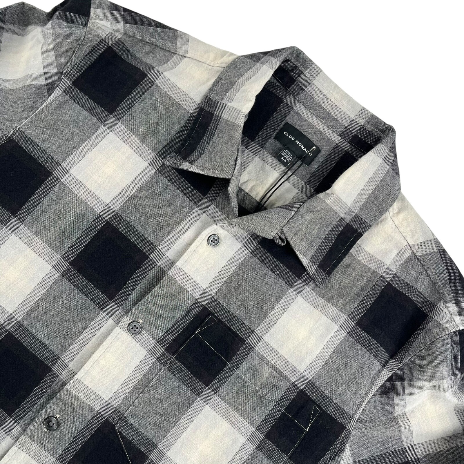 NEW Club Monaco Men’s Cotton Check Button-Down Shirt Black & White • Small NEW Club Monaco Men’s Cotton Check Button-Down Shirt Black & White • Small