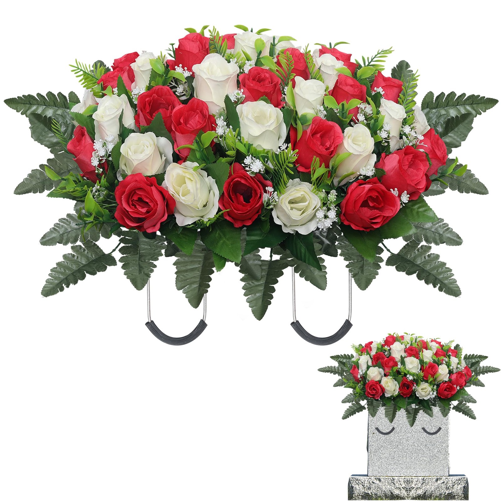 Artificial Cemetery Flowers Saddle,Cemetery Grave Decoration Headstone Flower...