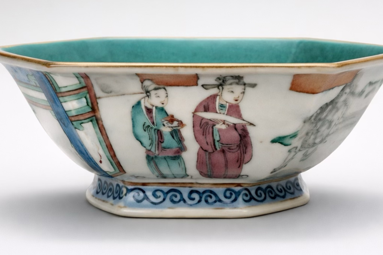 Antique18C Qing Dynasty,Chinese Porcelian Hexagonal FAMILLE ROSE Bowl