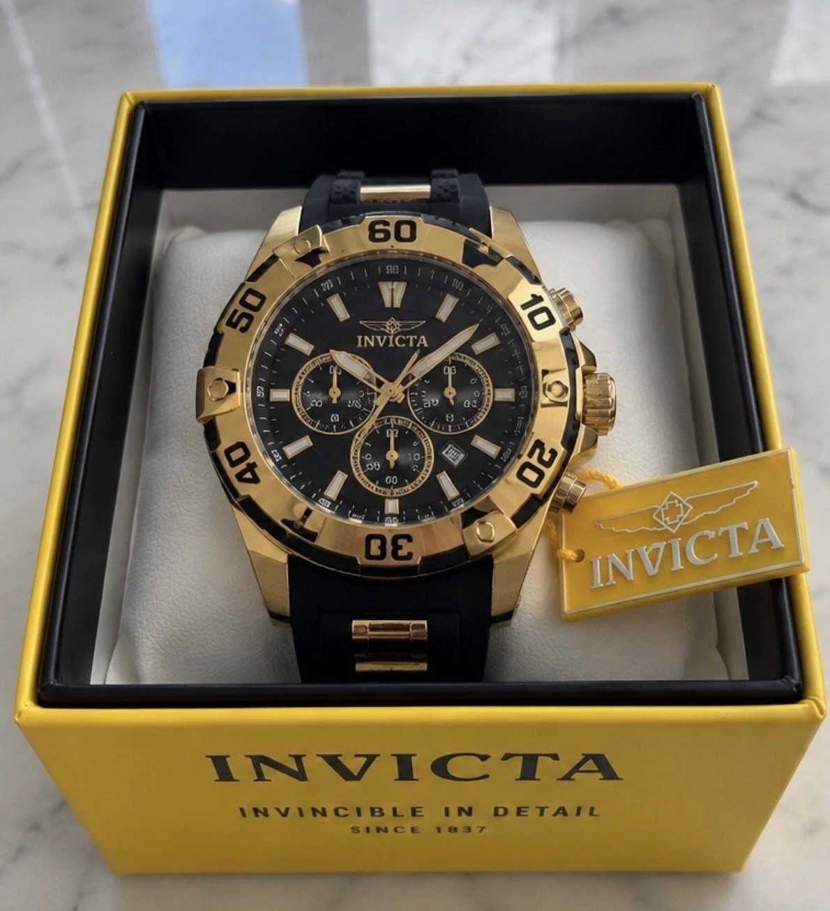 Invicta Speedway Men’s Chronograph Quartz Watch 50mm Black/Gold Silicone 30m