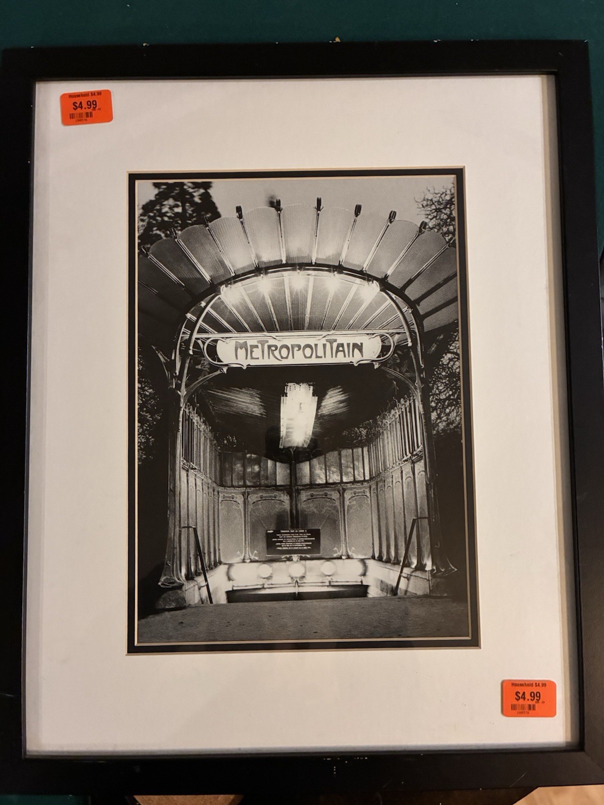 Framed Black & White Photograph Paris Metropolitan Entrance Art Nouveau Framed Black & White Photograph Paris Metropolitan Entrance Art Nouveau