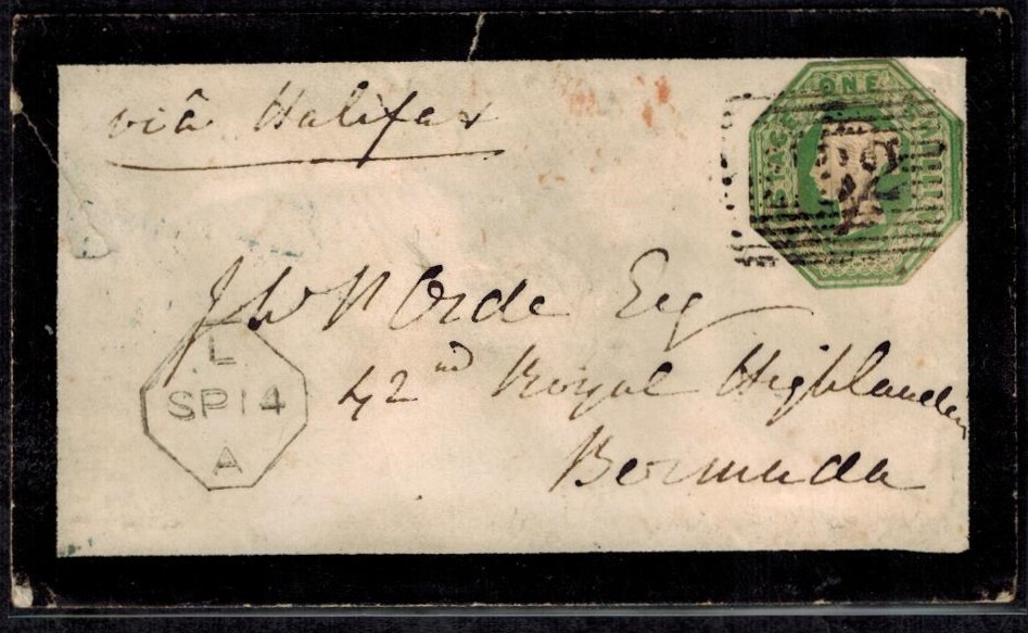 Early Mourning Bermuda Cover 1849 w/GB SG 55, 1S Brownish Grey & Postal Markings