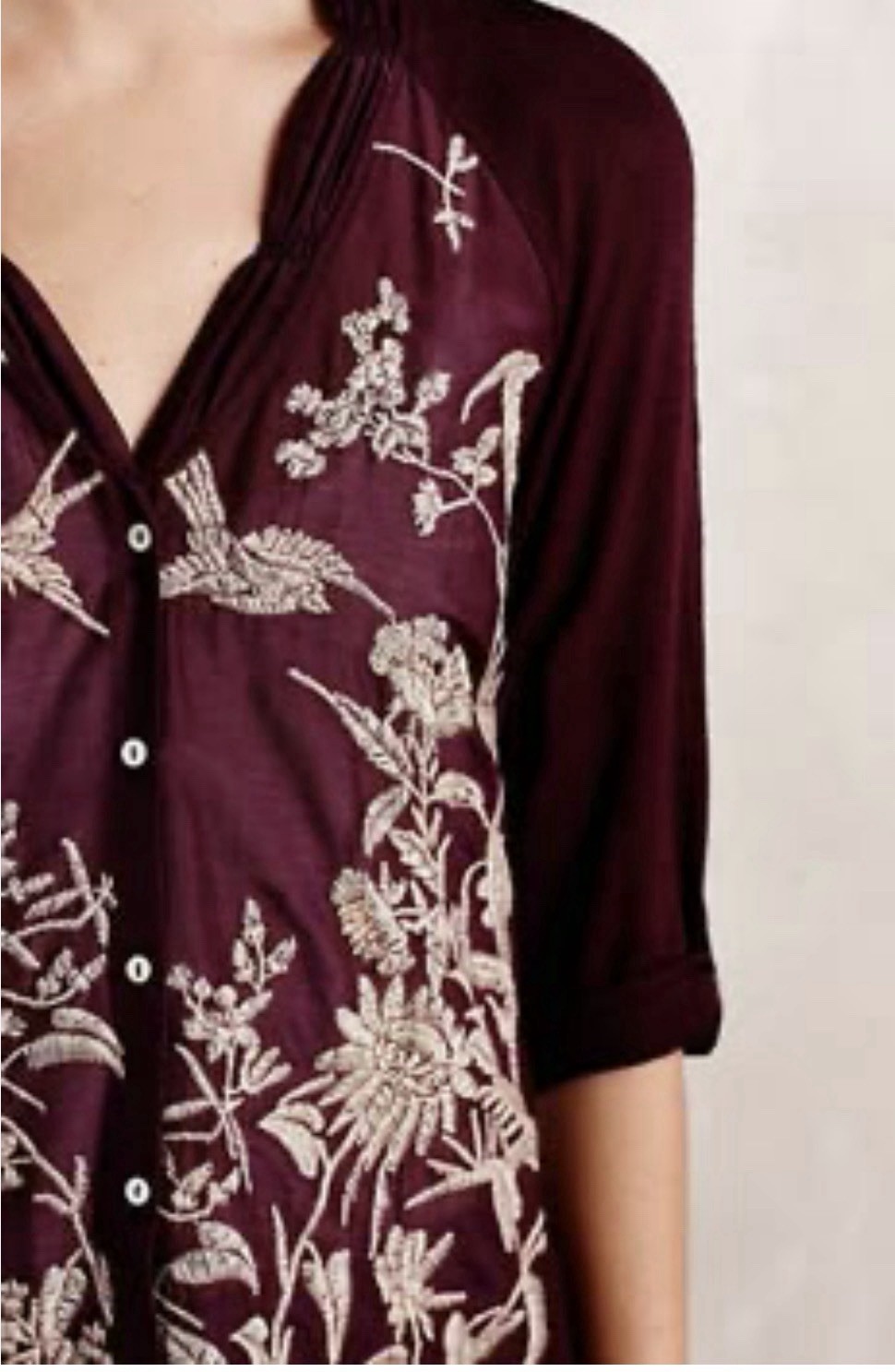 Tiny by Anthropologie Embroidered Jersey Top Women\'s Medium Birds Boho Purple