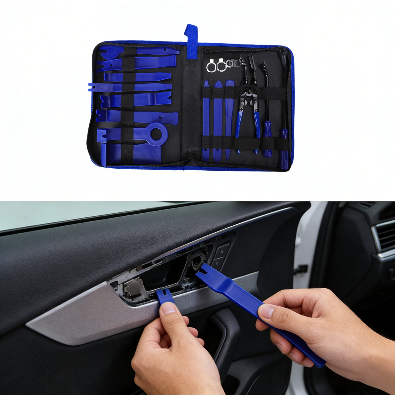19pcs Automotive Panel and Trim Removal Tool Set with Pry Bars 19pcs Automotive Panel and Trim Removal Tool Set with Pry Bars