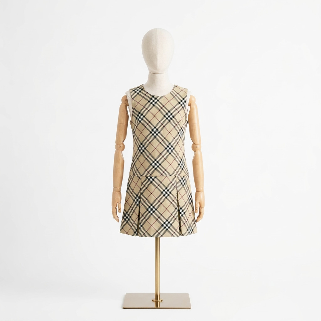 Girl\'s Burberry Nova Check Wool Sleeveless Pleated Dress Sundress Children 12Y