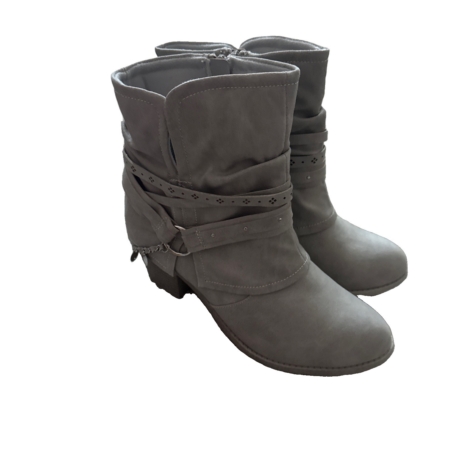 Jellypop Women\'s DUARTE Ankle Boots Grey Distress Side Zip Vegan Sz 8 J190VDU
