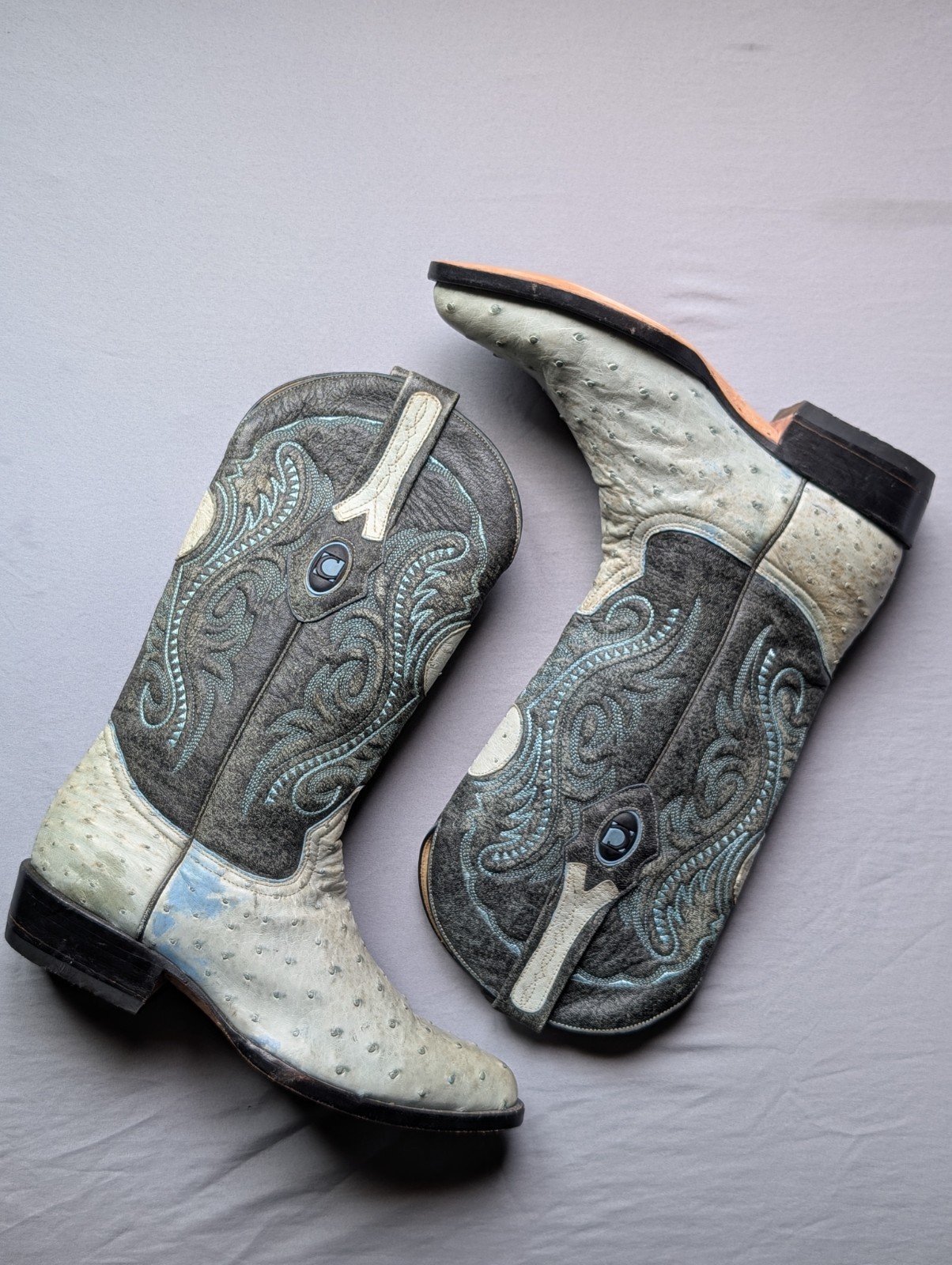 Vintage Cuadra Full Quill Ostrich Western Cowboy Boots Stone Gray Mens 8 New
