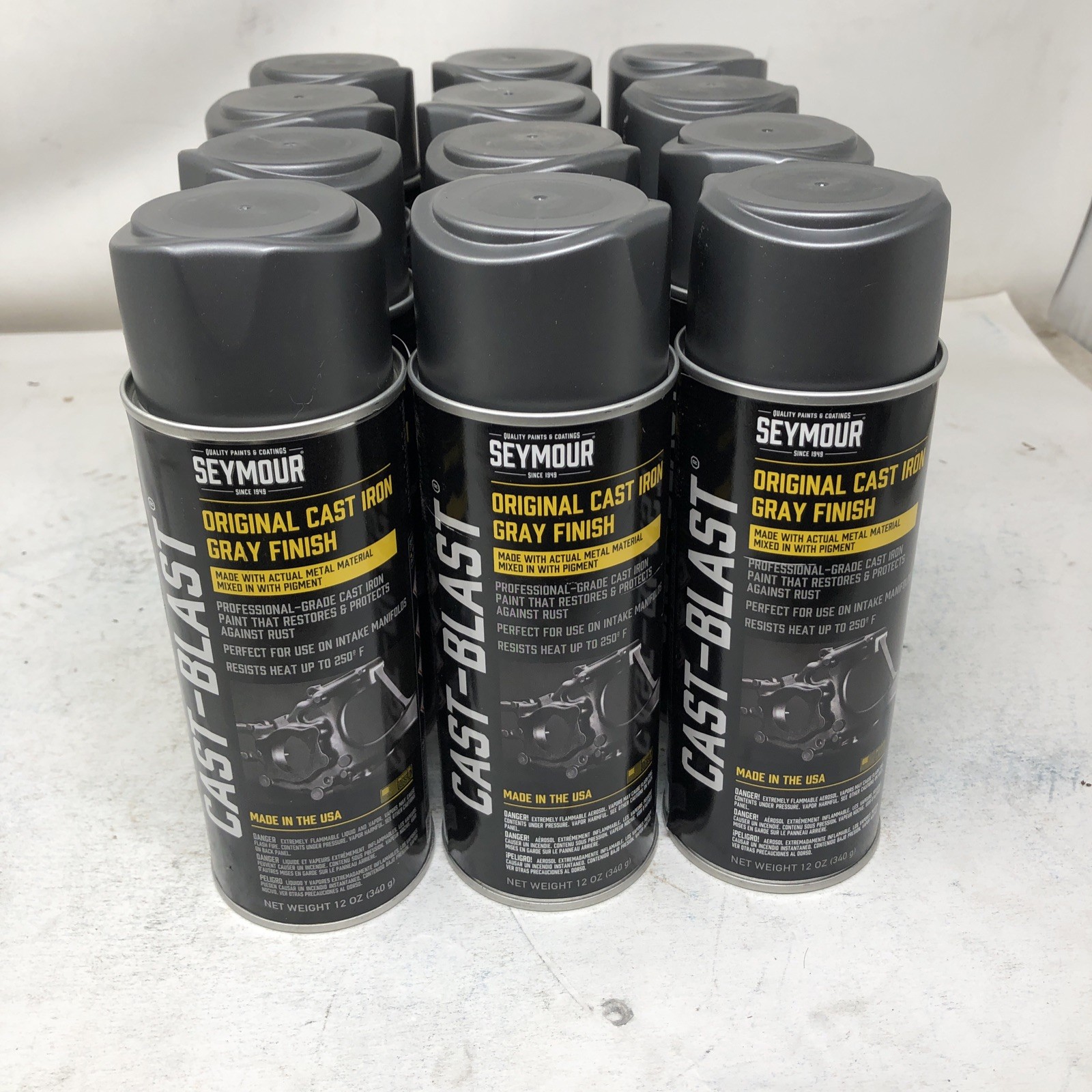 SEYMOUR Cast Blast Iron Gray Finish Aerosol Spray Paint 12oz US  Case 12-cans