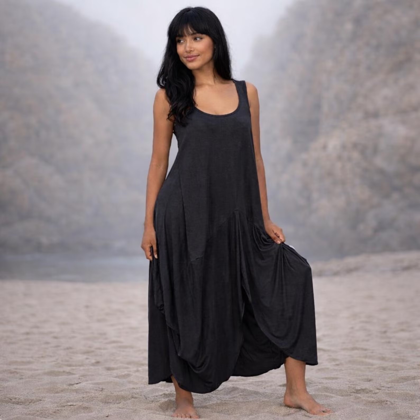 Bohemian Jumper, Stretch Jersey Maxi Dress, Sleeveless, Scoop Neckline WWC40