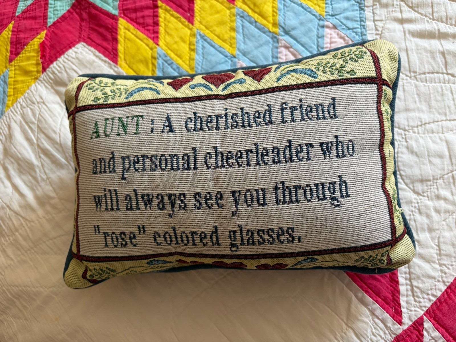 Vtg Aunt: A Cherished Friend And Cheerleader Tapestry Throw Pillow Hearts 12”x7” Vtg Aunt: A Cherished Friend And Cheerleader Tapestry Throw Pillow Hearts 12”x7”