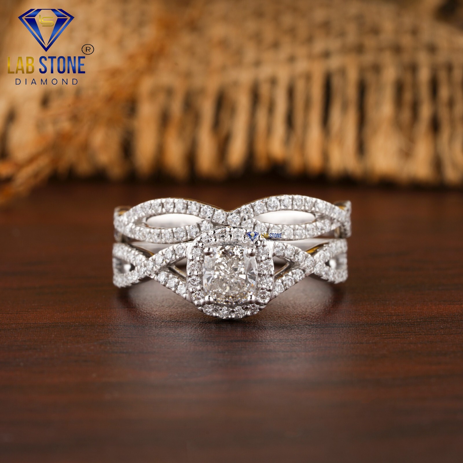 Women's Cushion & Round LabGrown Diamond Ring With Band in 925 Silver 0.91ct TDW