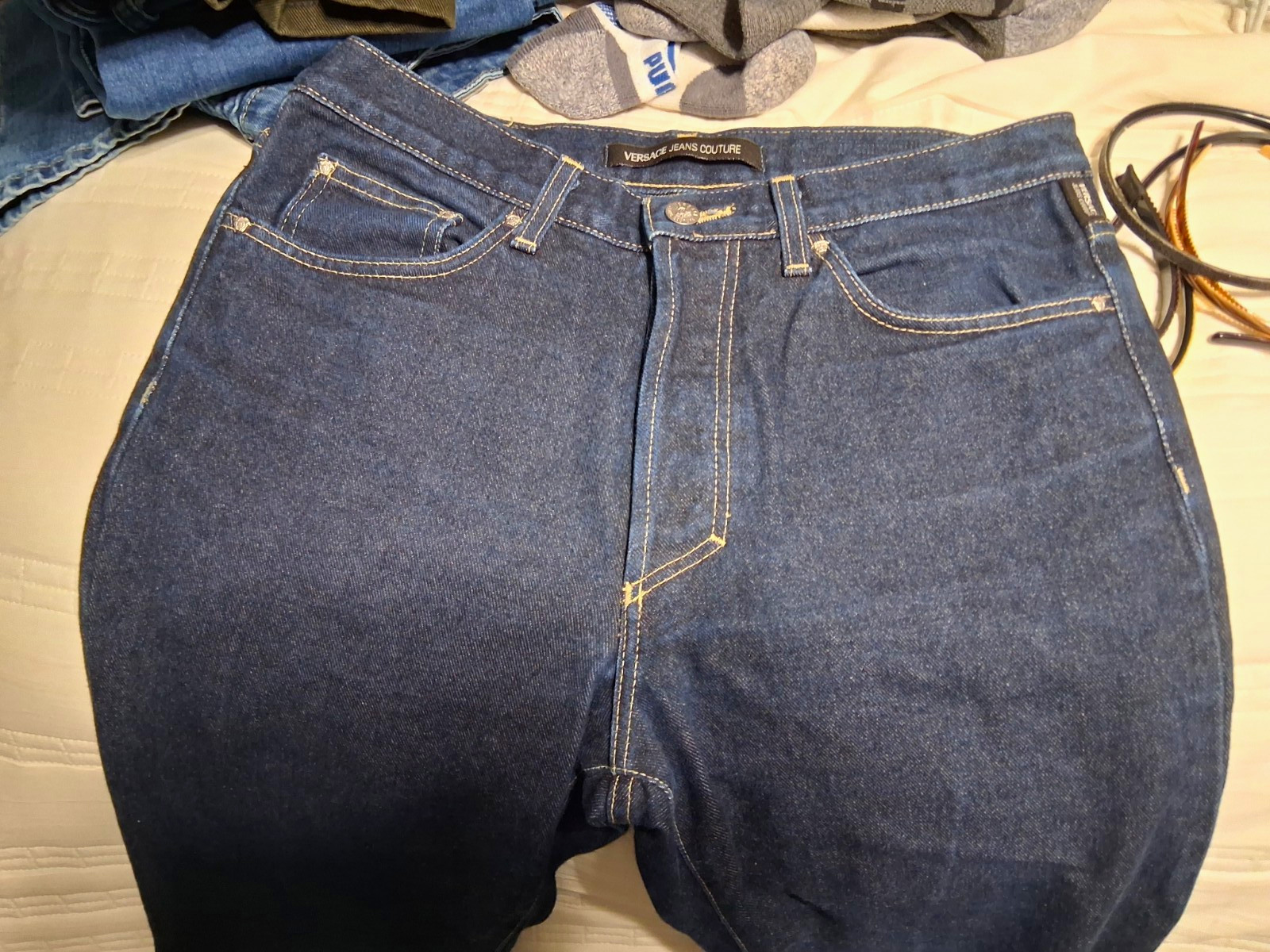 Versace Jeans Couture Men’s Dark Wash Blue Denim Straight Jeans Logo 5-Pocket Versace Jeans Couture Men’s Dark Wash Blue Denim Straight Jeans Logo 5-Pocket