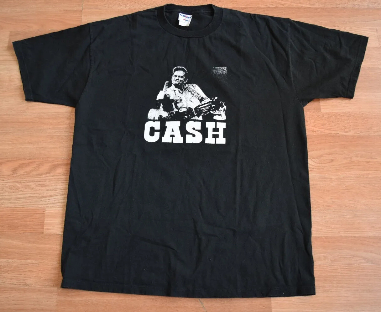 Vintage 2000s Johnny Cash Middle Finger Shirt Tee XL Tour Willie Nelson Punk
