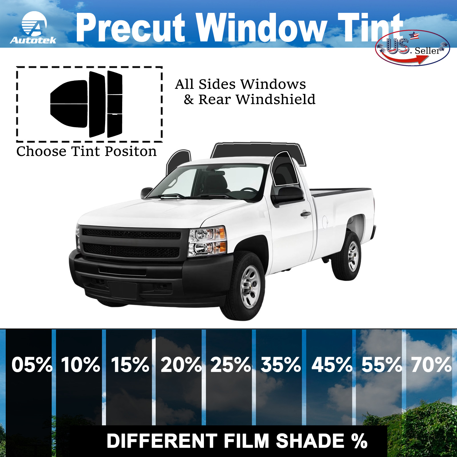 PreCut Window Film for Chevy Silverado 1500 Standard Cab 2007-13 Any Tint Shade