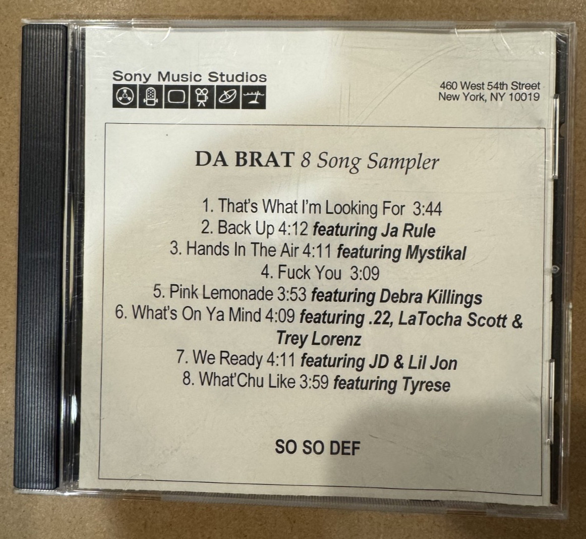 DA BRAT PROMO ft JA RULE, LIL JON, MYSTICAL, TYRESE, & JD - 8 Song Sampler DA BRAT PROMO ft JA RULE, LIL JON, MYSTICAL, TYRESE, & JD - 8 Song Sampler