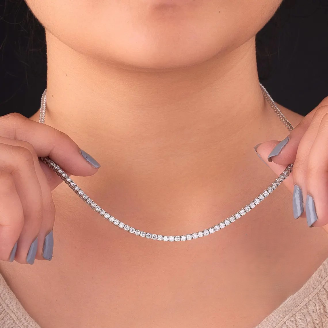15.00 CT Excellent Round Cut 18\' Inch Long Tennis Necklace Solid 14K White Gold