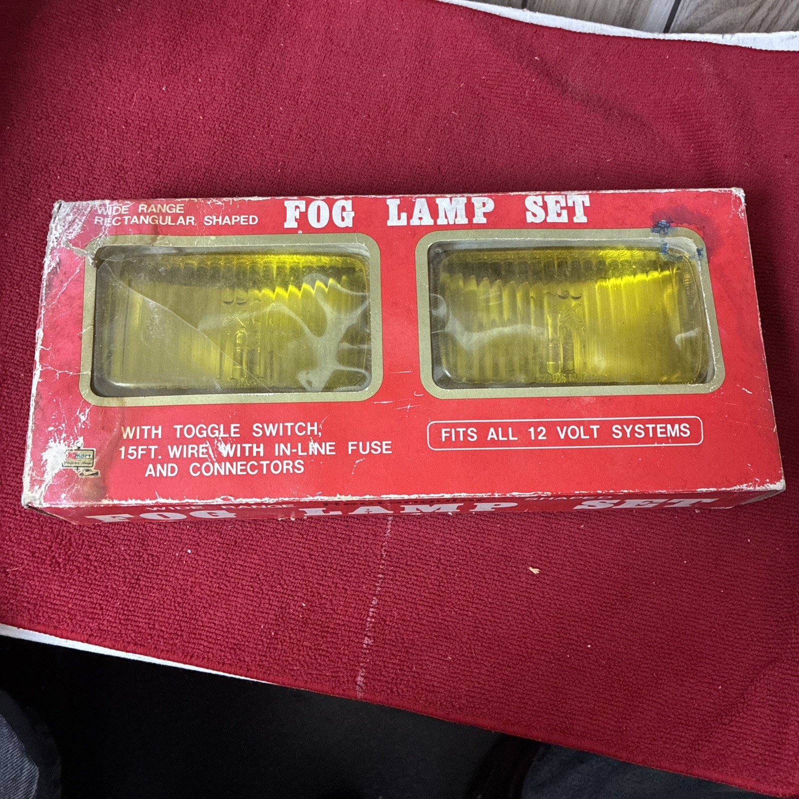 Vintage Two NIB Wide Range Rectangular Shaped Yellow Fog Lamp Set 12 Volt Kmart