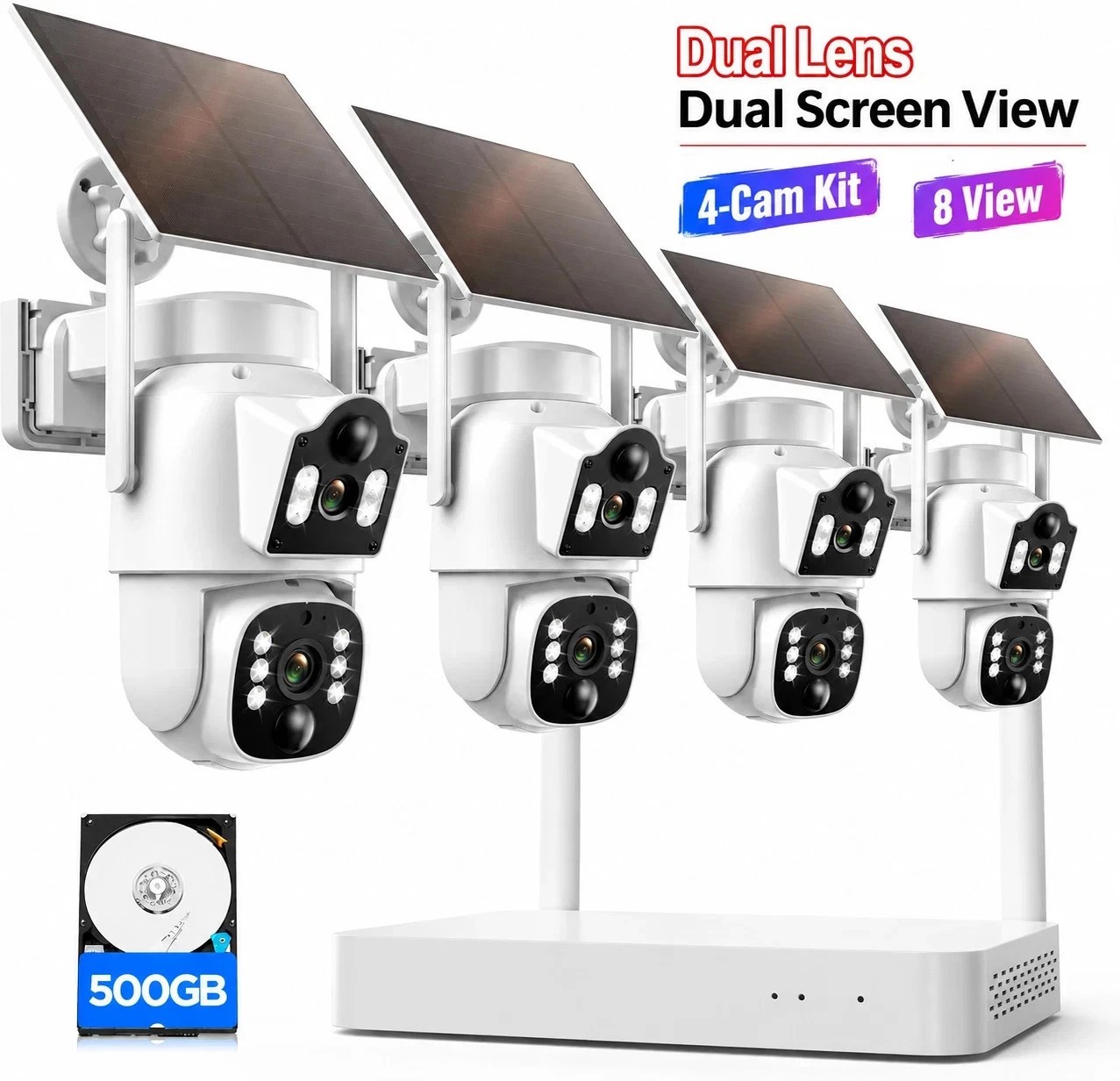 4/8 PacK Solar Powered Wireless Security Camera System PTZ WiFi Battery Cameras