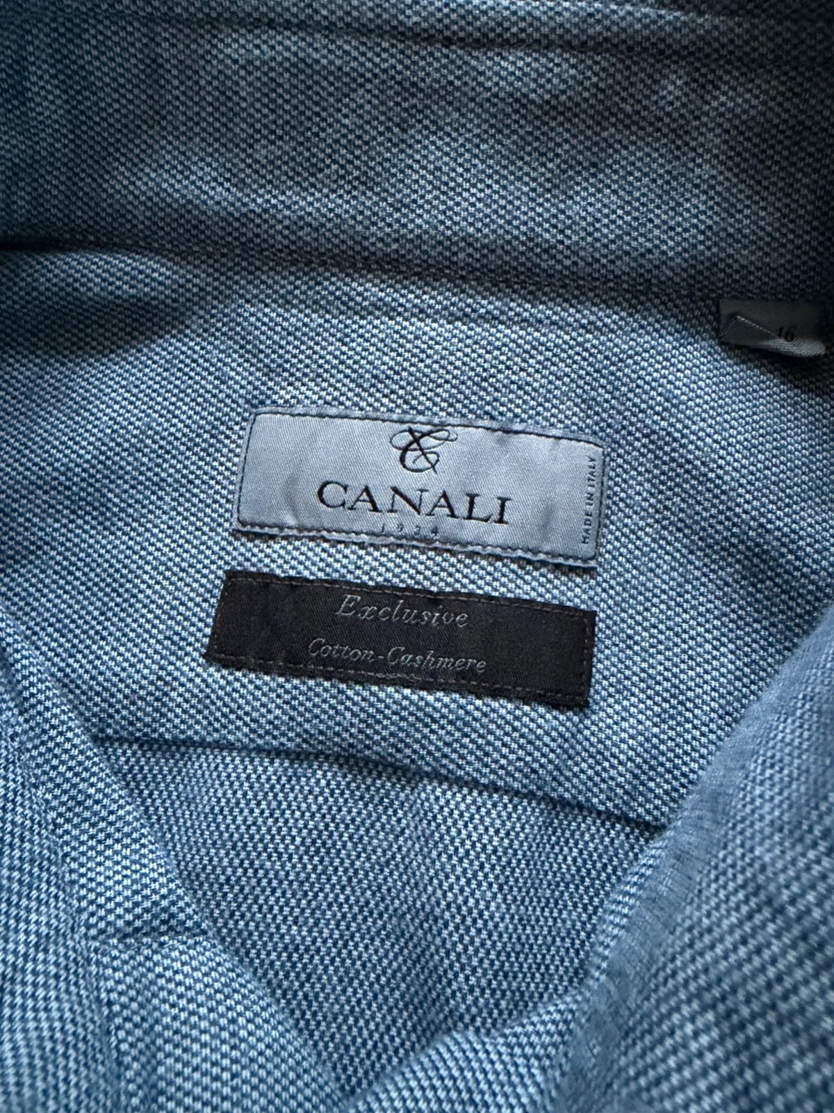Canali 1934 Exclusive Cotton Cashmere Blue Gray MOP Button Up Shirt Italy Sz 16