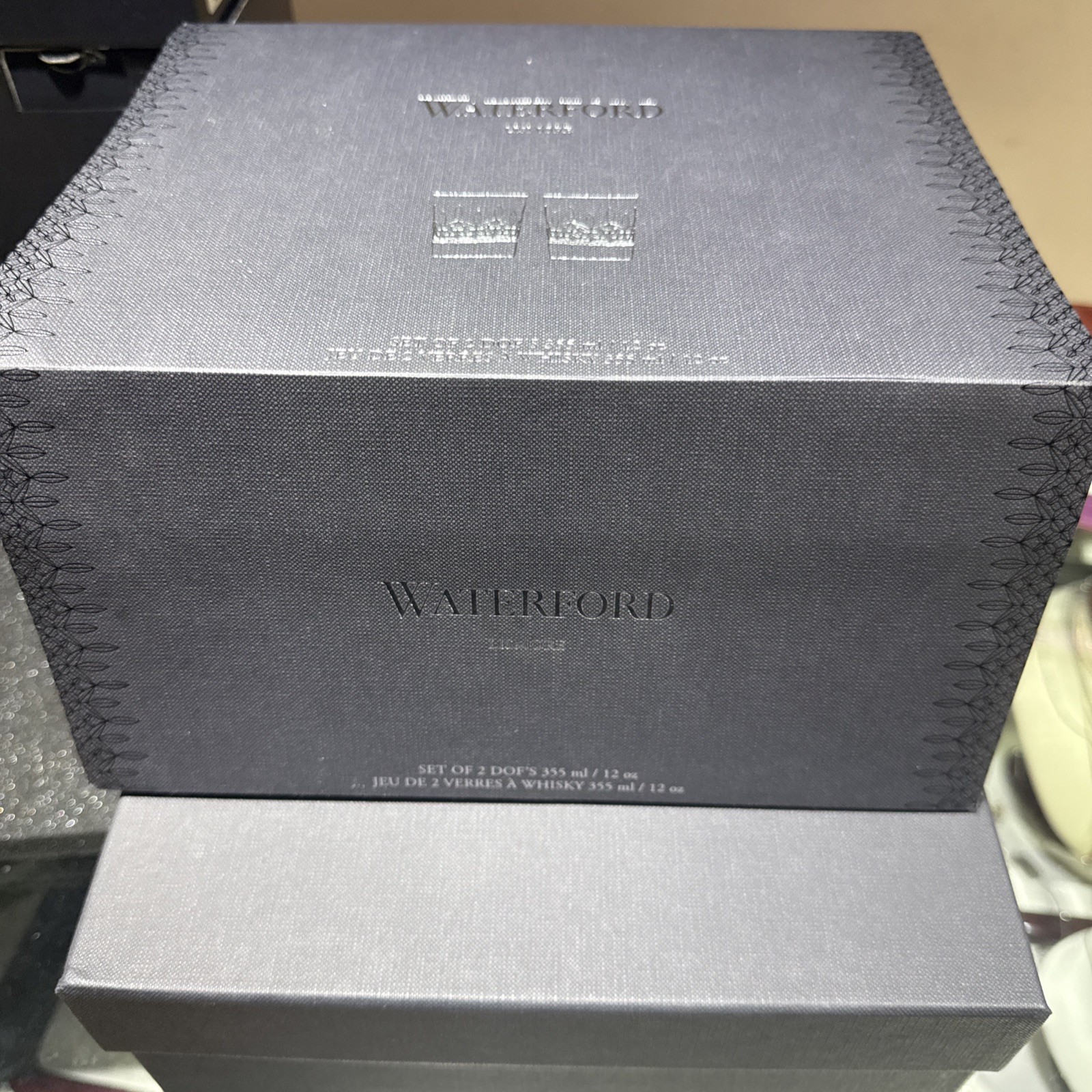 New Waterford LISMORE CRYSTAL 12 OZ OLD FASHIONED WHISKEY GLASSES SET OF 2