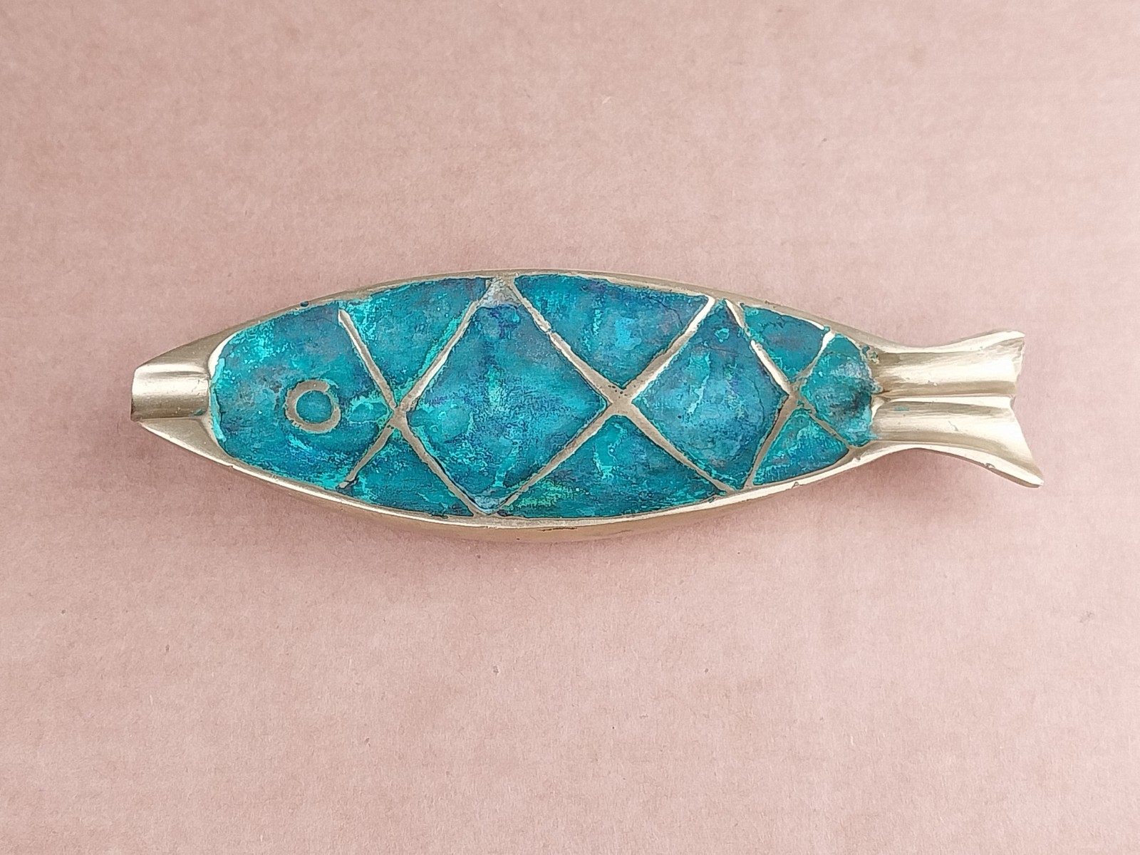 Rare 1958 Pepe Mendoza Brass Malachite Fish Ashtray 