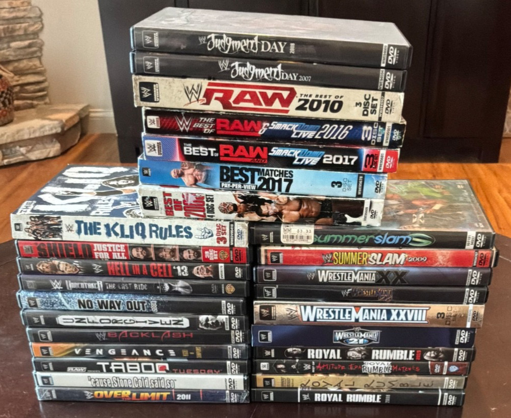 WWE DVD Lot of 28 Wrestlemania Summerslam Raw Smackdown Shield Kliq Royal Rumble