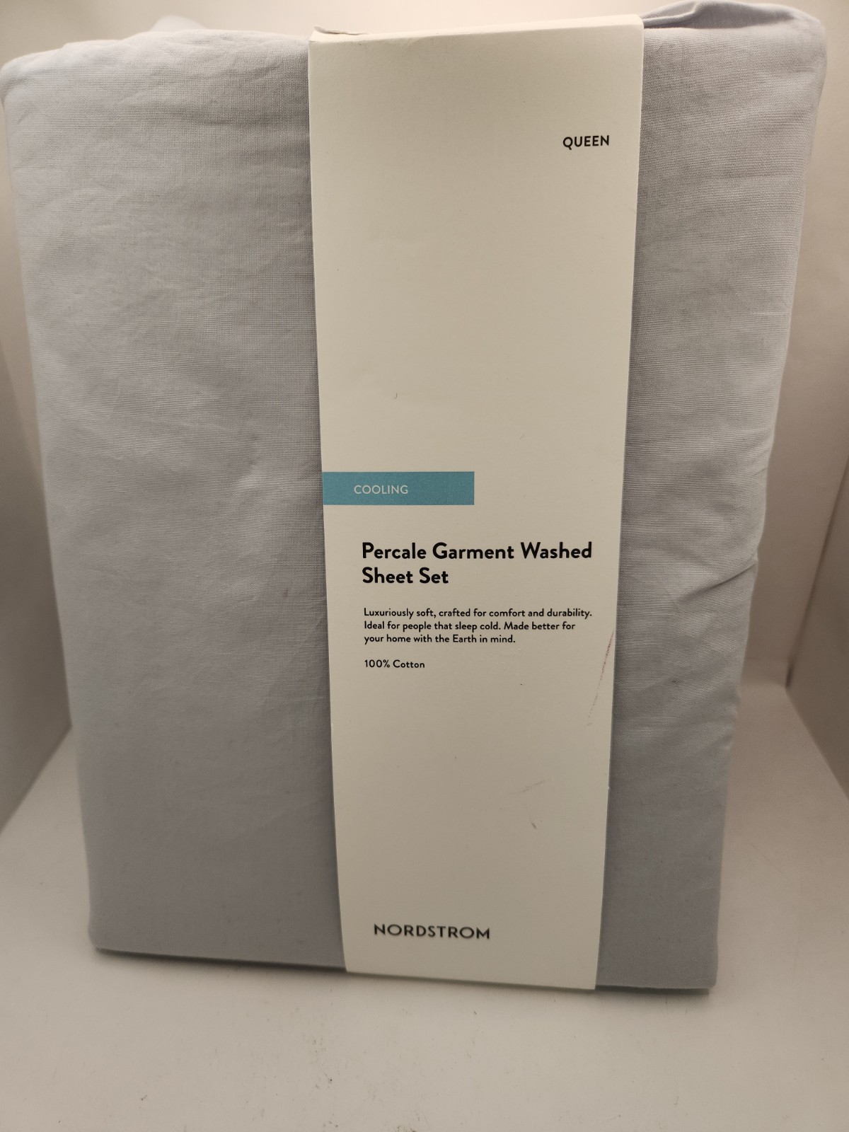 NEW Nordstrom Percale Garment Washed Sheet Set. Cooling Blue Drift. QUEEN...