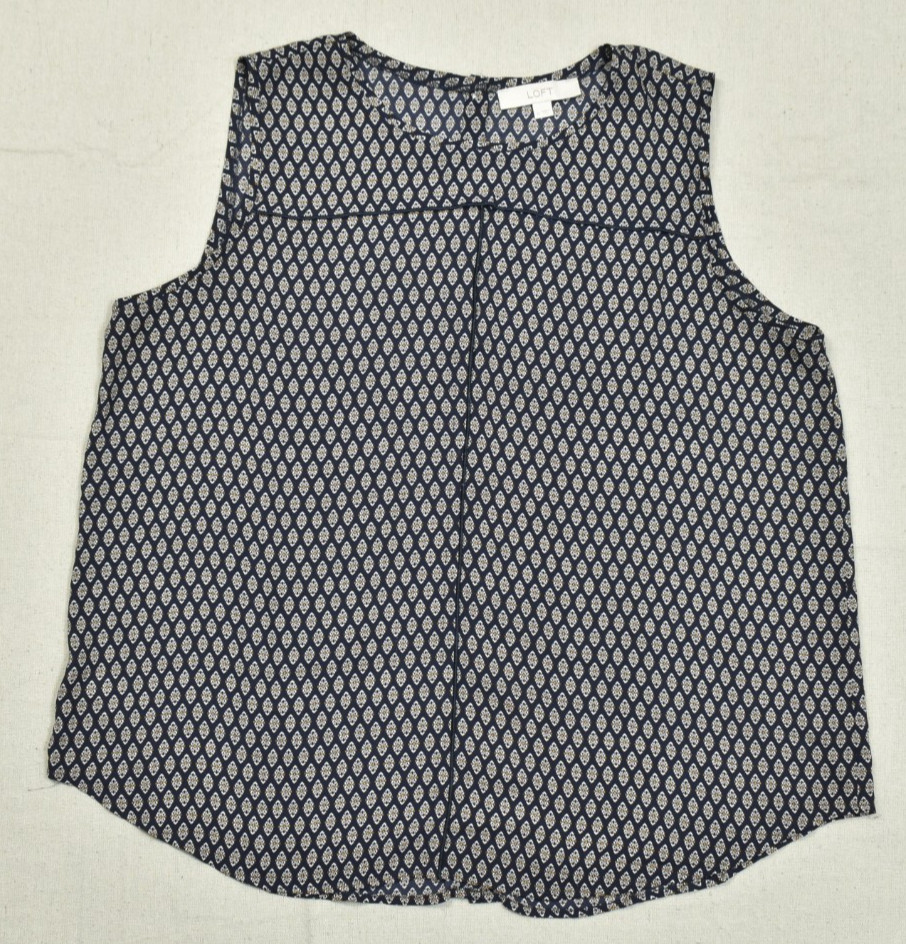 LOFT Women\'s XL Navy Geometric Print Sleeveless Button-Back Blouse Tank Top LOFT Women\'s XL Navy Geometric Print Sleeveless Button-Back Blouse Tank Top