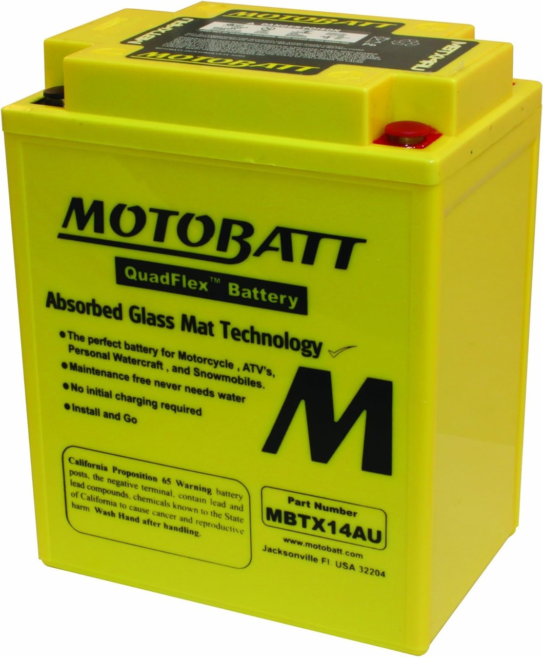 MotoBatt MBTX14AU 16.5Ah 250 CCA AGM Powersports Battery replaces YTX14AH