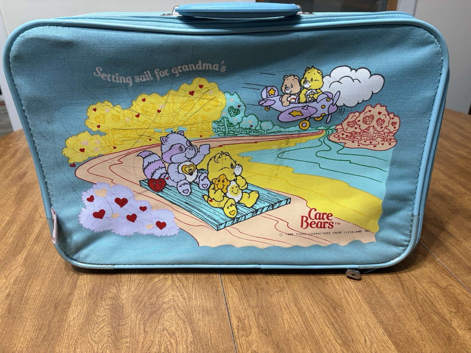 VTG 1986 CARE BEARS SETTING SAIL FOR GRANDMA'S 17'' KIDS LUGGAGE SUITCASE