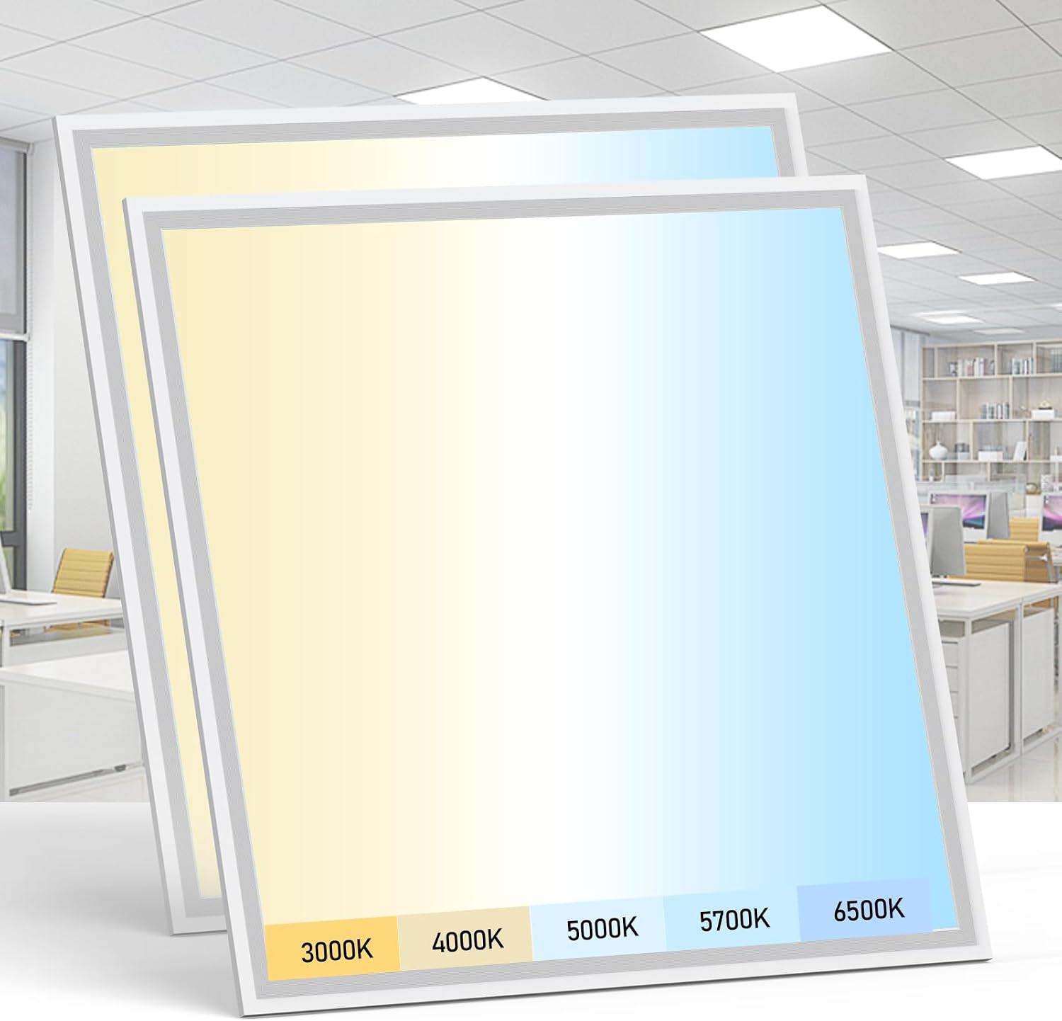 2 Pack 2X2 LED Flat Panel Light - Selectable 5 CCT 3000K-6500K & 5 Wattage 30-50