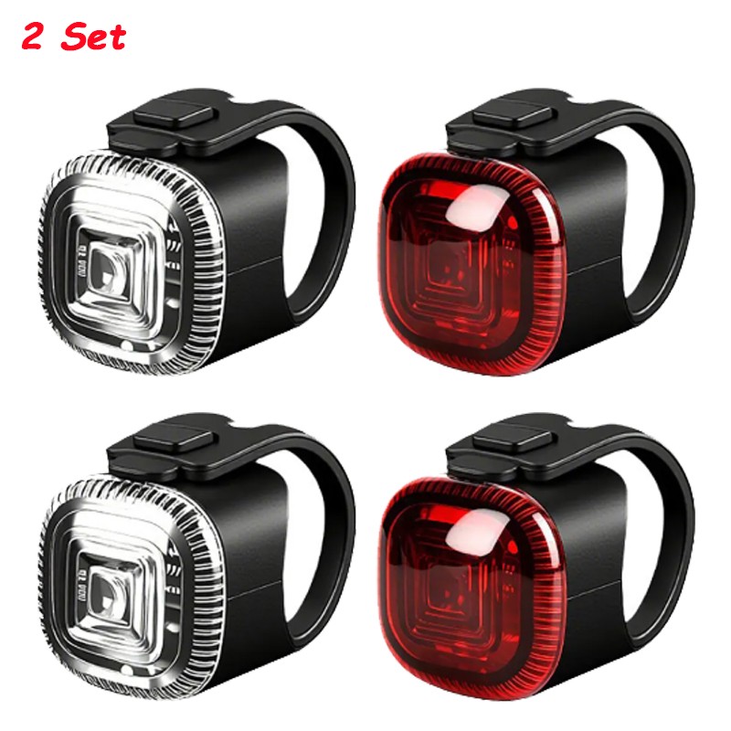 2 Par Juego de luces LED recargables USB para bicicleta, faro trasero (Full Kit)