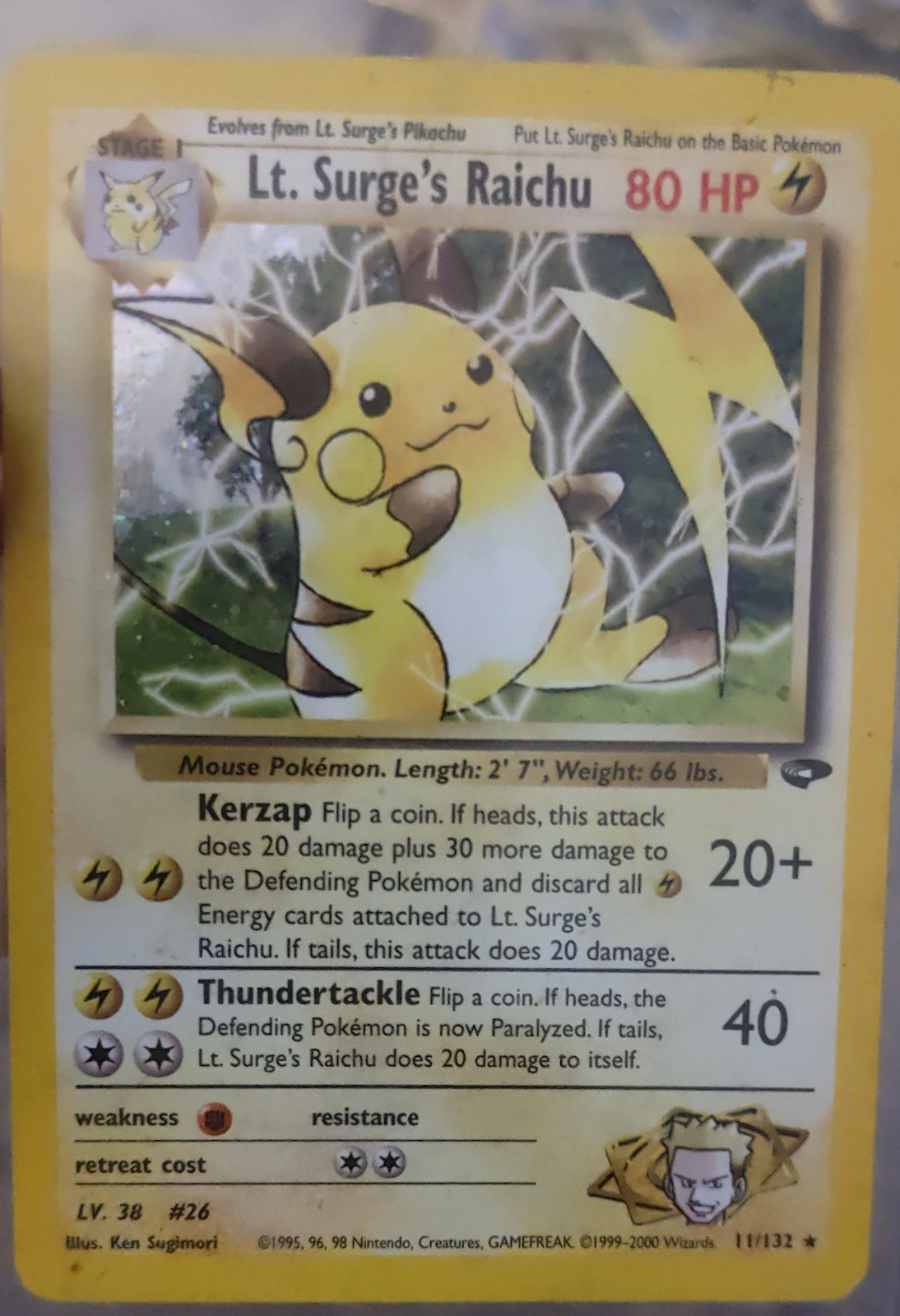 Lt. Surge's Raichu 11/132 Gym Challenge Holo