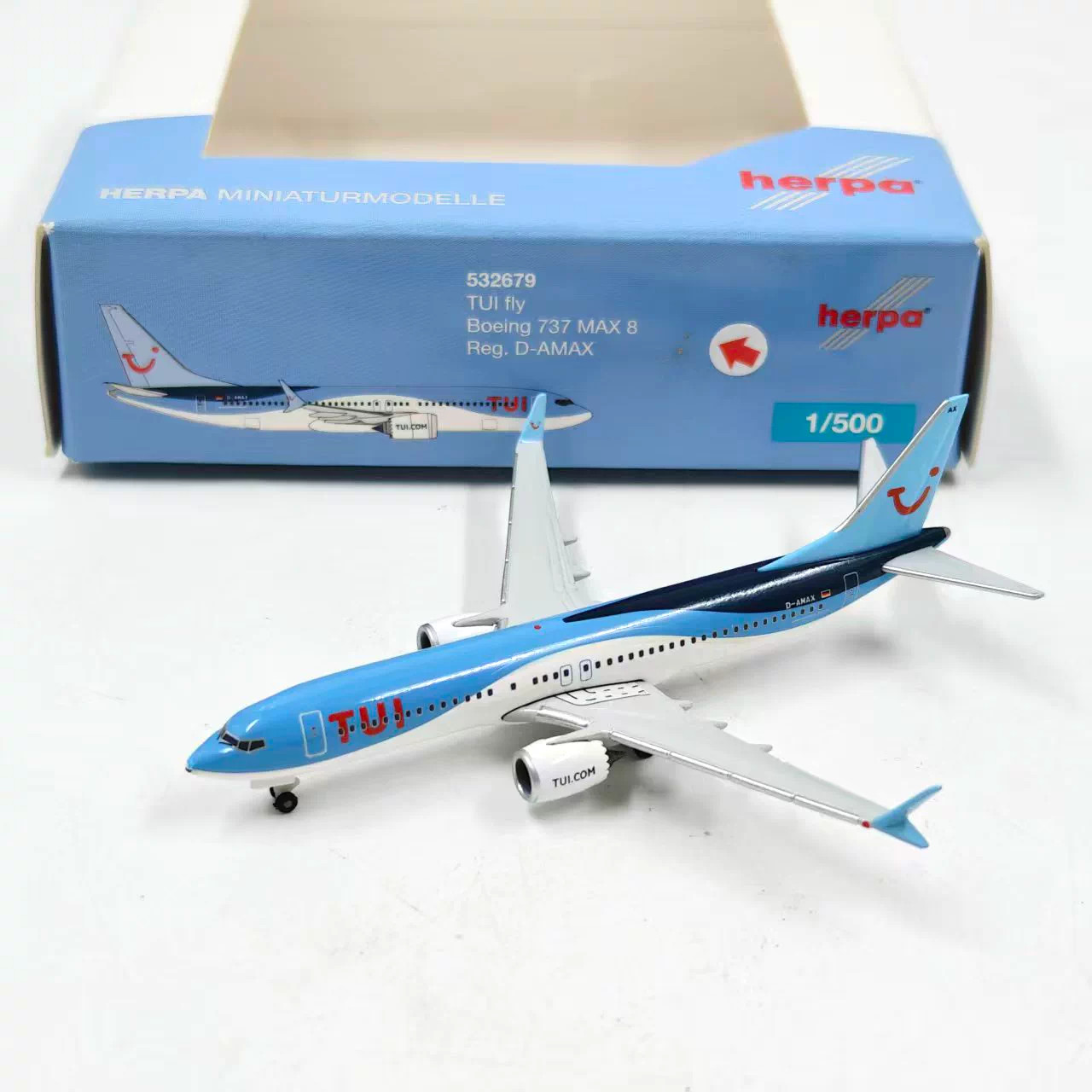 Herpa 1/500 TUI fly Boeing 737 MAX 8 D-AMAX Mallorca Metal Model Plane 532679 Herpa 1/500 TUI fly Boeing 737 MAX 8 D-AMAX Mallorca Metal Model Plane 532679