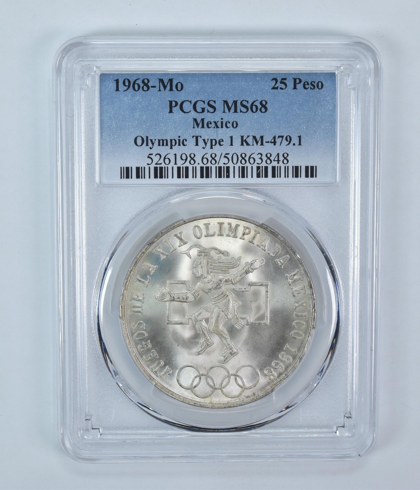 1968 Mo Mexico 25 Pesos Olympic Type 1 MS68 PCGS Blue Label 1968 Mo Mexico 25 Pesos Olympic Type 1 MS68 PCGS Blue Label