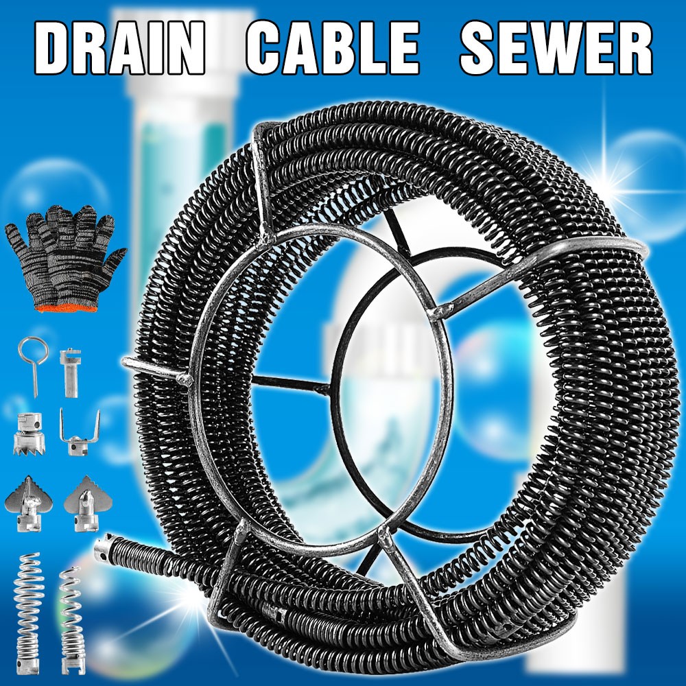 50 Ft Drain Auger Plumbing Snake Clog Cable 5/8 In.Sewer Pipe Cleaner Durable