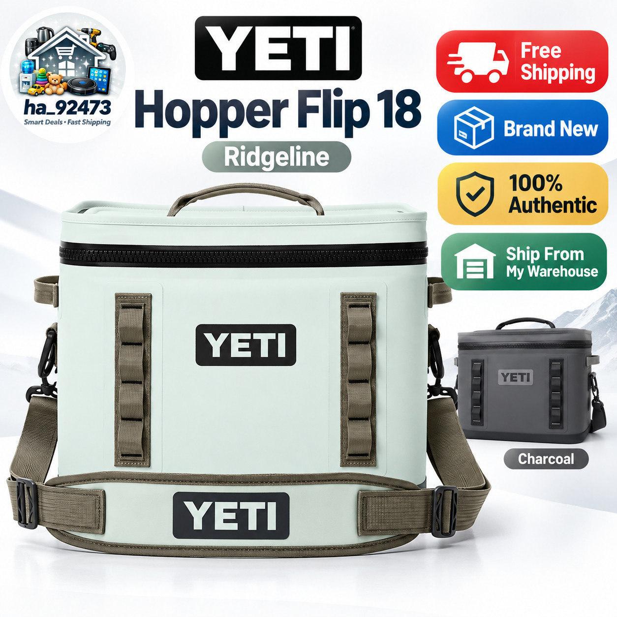 New YETI Hopper Flip 18 Soft Cooler Ridgeline/Charcoal Leakproof Portable