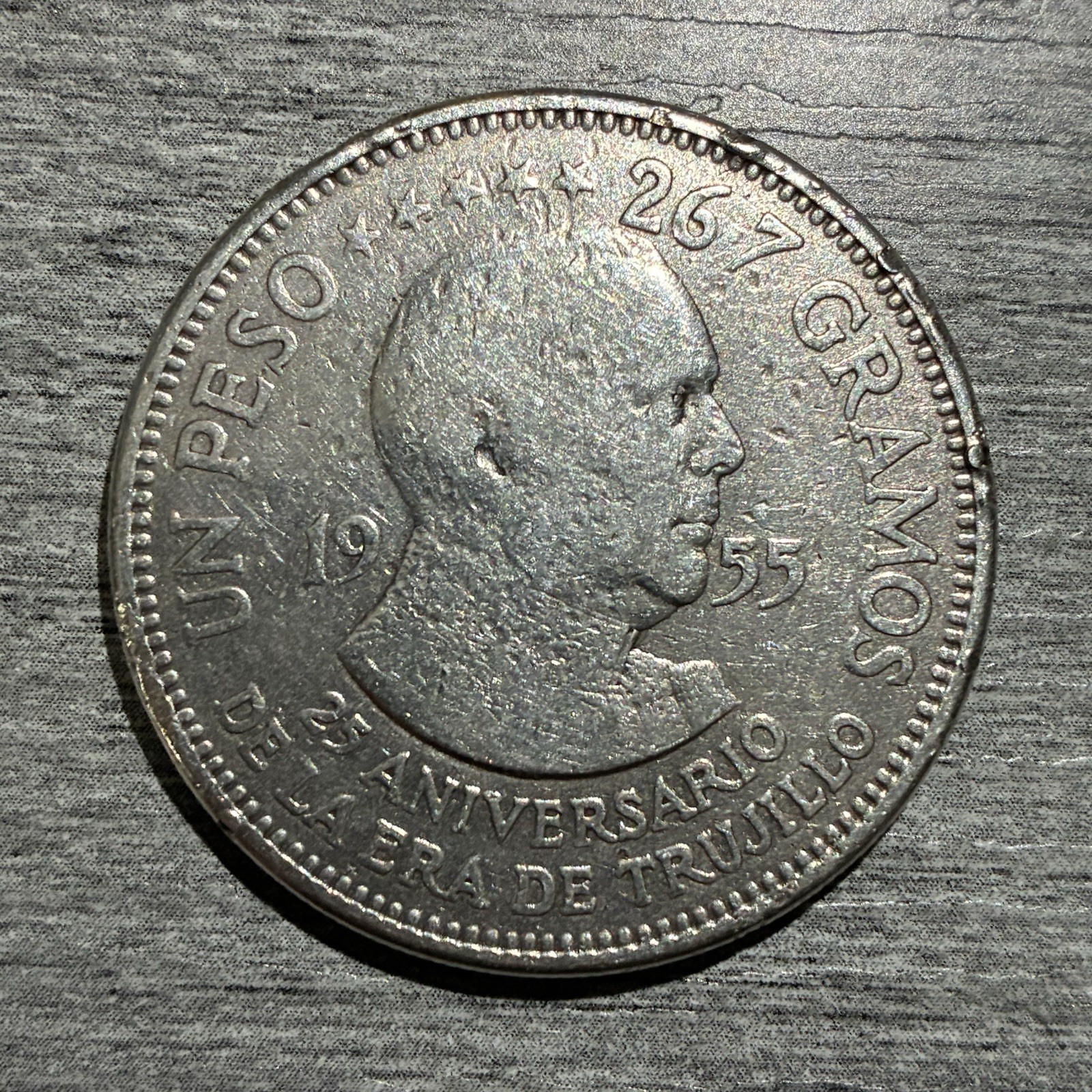 Dominican Republic 1 Peso 1955 Silver Coin Trujillo