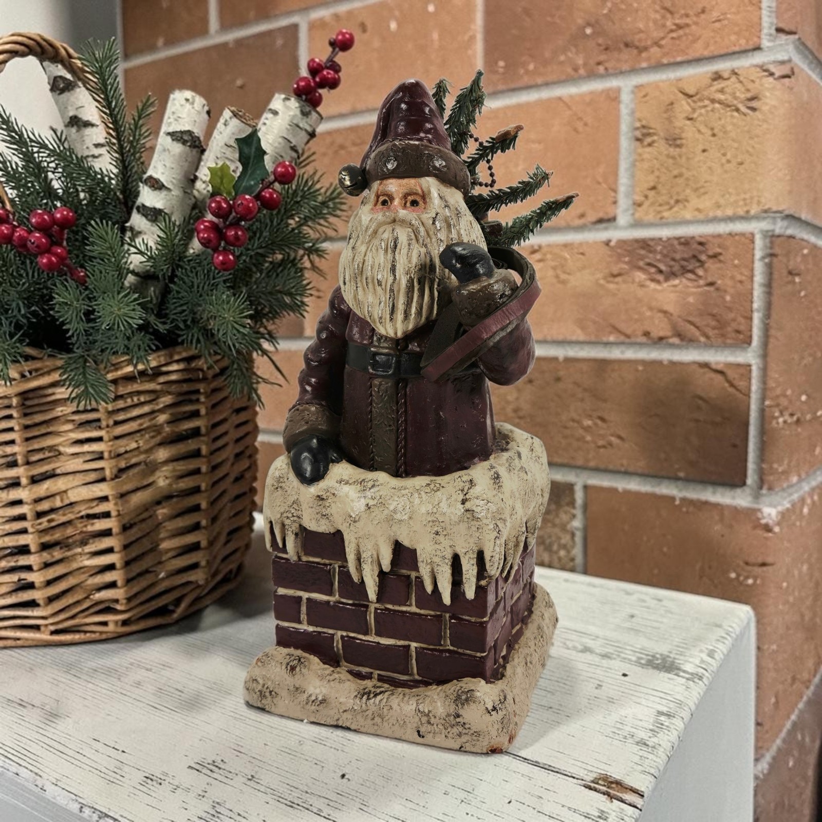 ESC Trading Co. Deborah Graham Rustic Folk Art Santa Chimney Figure Holiday 13\