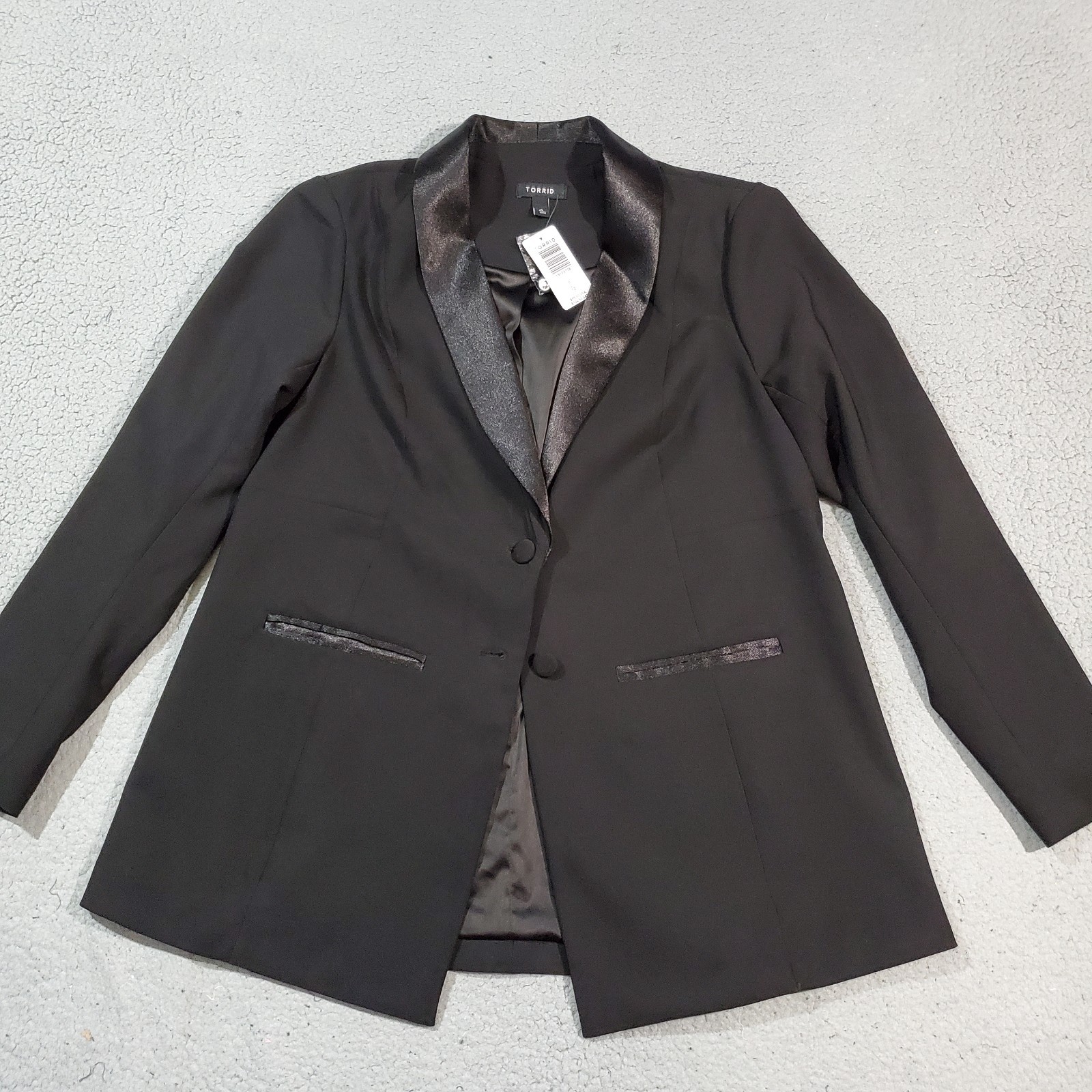 Torrid Blazer Jacket Womens 0 Large Black Tuxedo Sharkskin Contrast Lapel Torrid Blazer Jacket Womens 0 Large Black Tuxedo Sharkskin Contrast Lapel