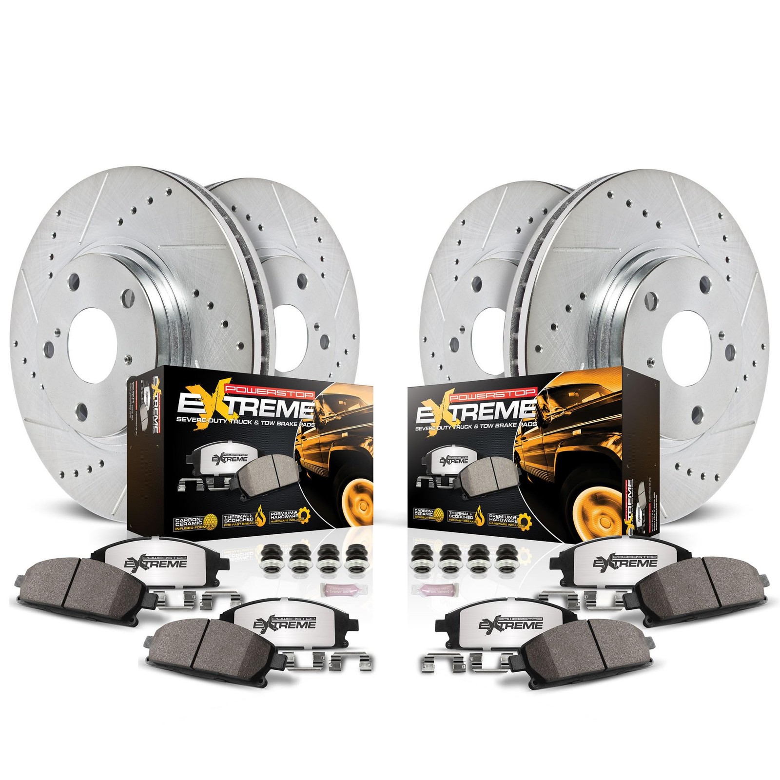 PowerStop Z36 Truck & Tow Brake Pad & Rotor Kit Front & Rear K2798-36 Silver 