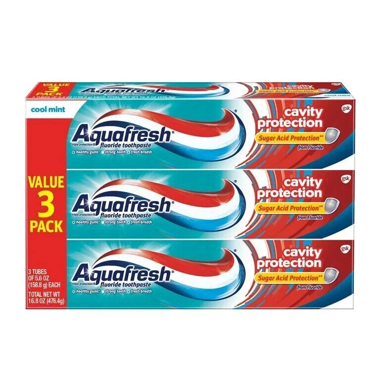 Aquafresh Cavity Protection Fluoride Toothpaste, Cool Mint, 5.6 Oz, 3 Pack Value Aquafresh Cavity Protection Fluoride Toothpaste, Cool Mint, 5.6 Oz, 3 Pack Value