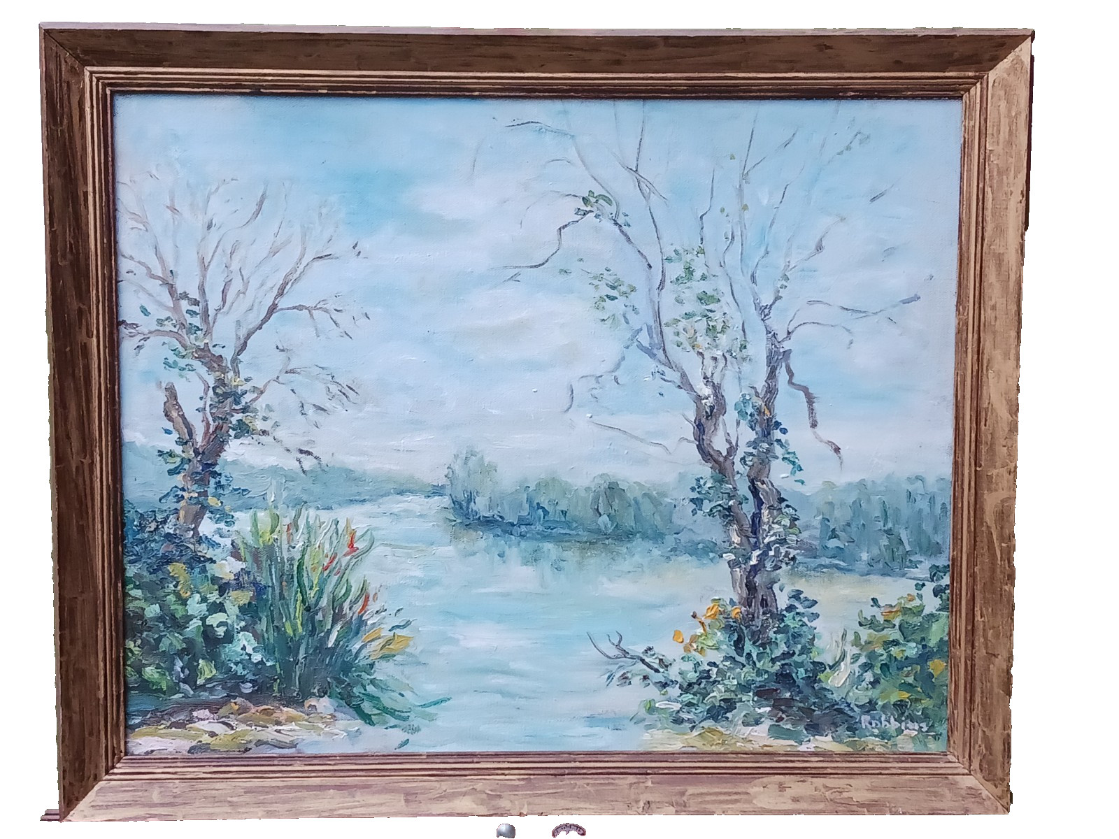 Vintage Impressionist Landscape Oil painting Nocturne in Blue and Gray
