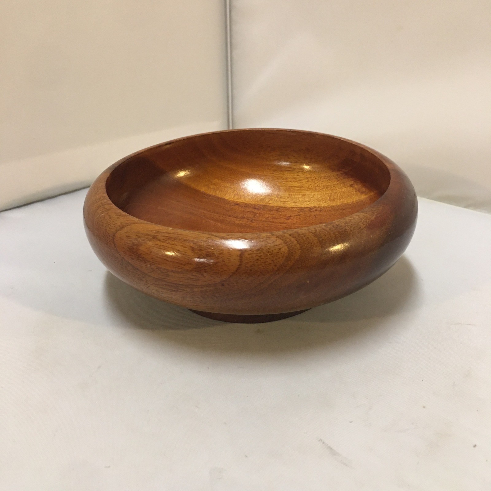 Vintage Handcrafted Wooden Teak Bowl 5 Inch Brown Mid Century Rustic Farmhouse
