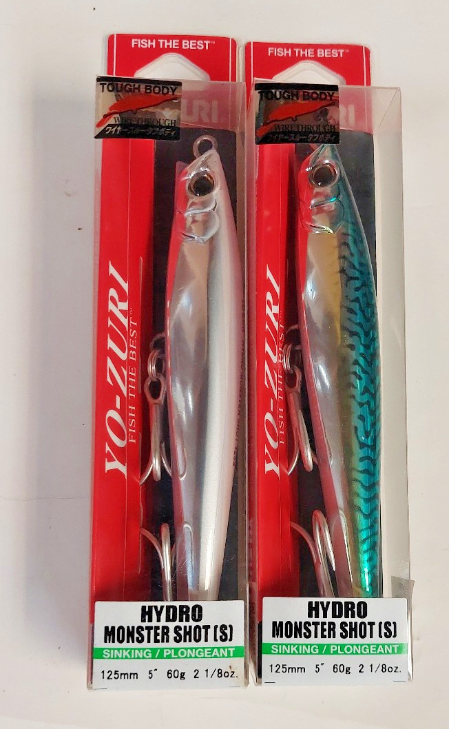 Lot of 2 - YO-ZURI Hydro Monster Shot 125mm - White Silver, Green Mackerel