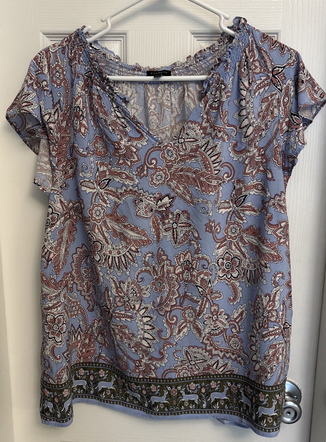 Talbots Women’s Blouse Top Size XL Blue Floral Sleeveless 